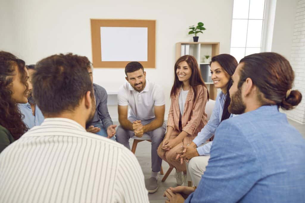 A group session during alcohol addiction treatment in Houston.