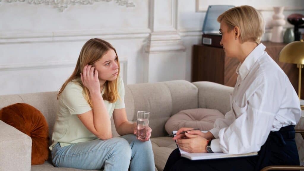 A young woman undergoing therapy during anxiety treatment in Houston. 